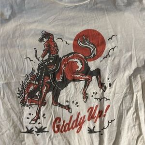 Giddy Up Cowboy Graphic T-Shirt - White and Red